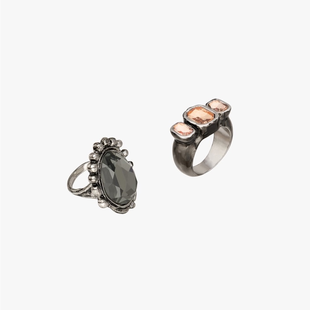 New Zara Two Pack of Silver Rhinestone Rings 1856/900 Limited Edition